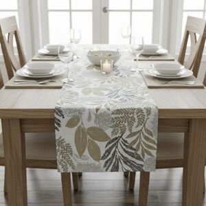 Classic Leaf-Print Table Runner in Green and Gray -14” in X 72” in